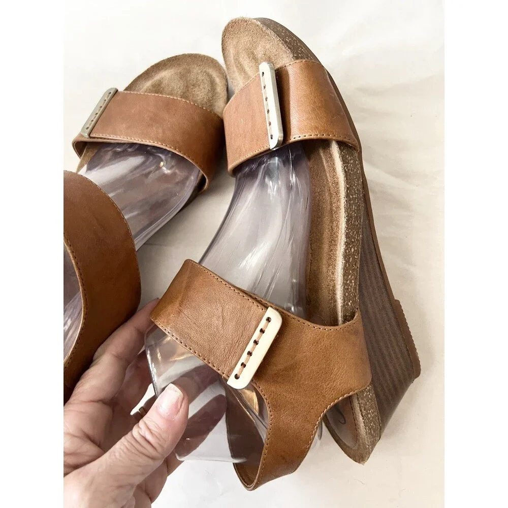 Womens Brown Luggage Sofft Verdi II Sandals 9.5 Tan Wedge Hook Loop Comfort
